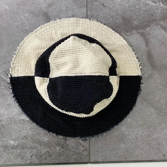 BDG Urban Outfitters Corduroy Patchwork Bucket Hat Black Cream Distressed - Picture 7 of 11